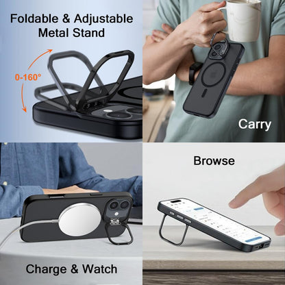 Atrakx Hybrid Matte Frosted Back Cover Case for iPhone 17 Compatible with MagSafe, Built-in Stand, Shockproof, PC & TPU, Translucent Black