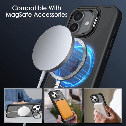 Atrakx Hybrid Matte Frosted Back Cover Case for iPhone 17 Compatible with MagSafe, Built-in Stand, Shockproof, PC & TPU, Translucent Black