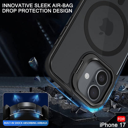 Atrakx Hybrid Matte Frosted Back Cover Case for iPhone 17 Compatible with MagSafe, Built-in Stand, Shockproof, PC & TPU, Translucent Black